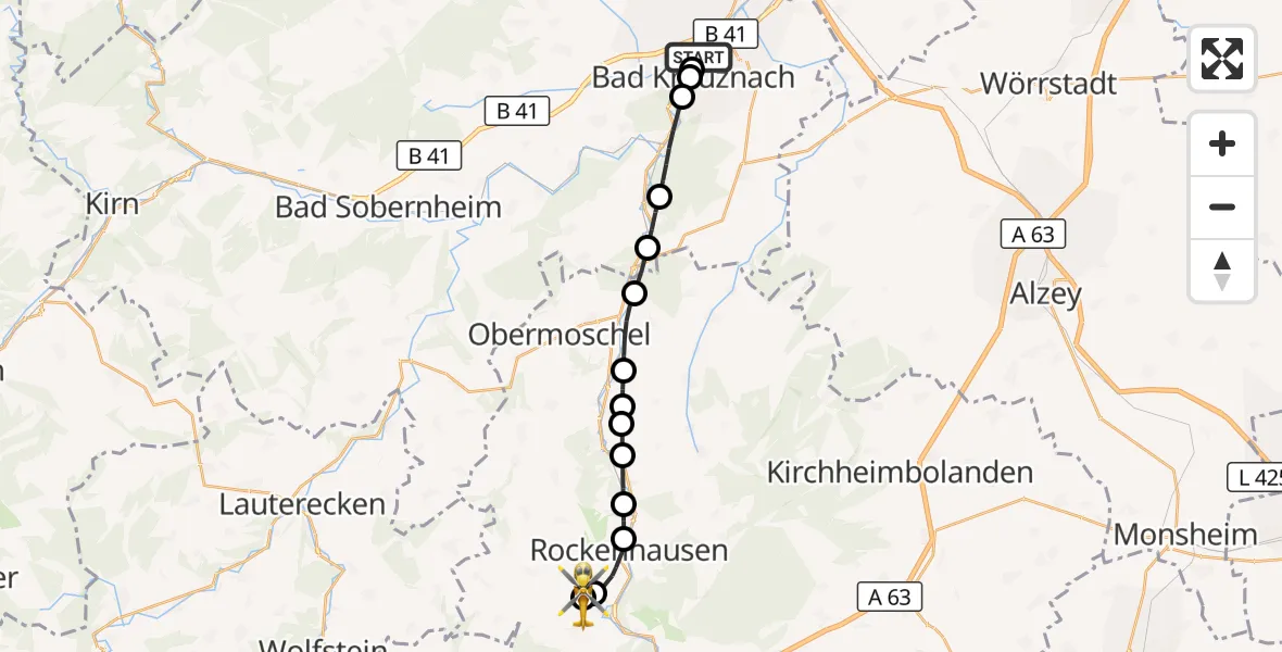 Flugroute Rettungshubschrauber Bad Kreuznach - Rockenhausen, 07 September 2026, 12:52
