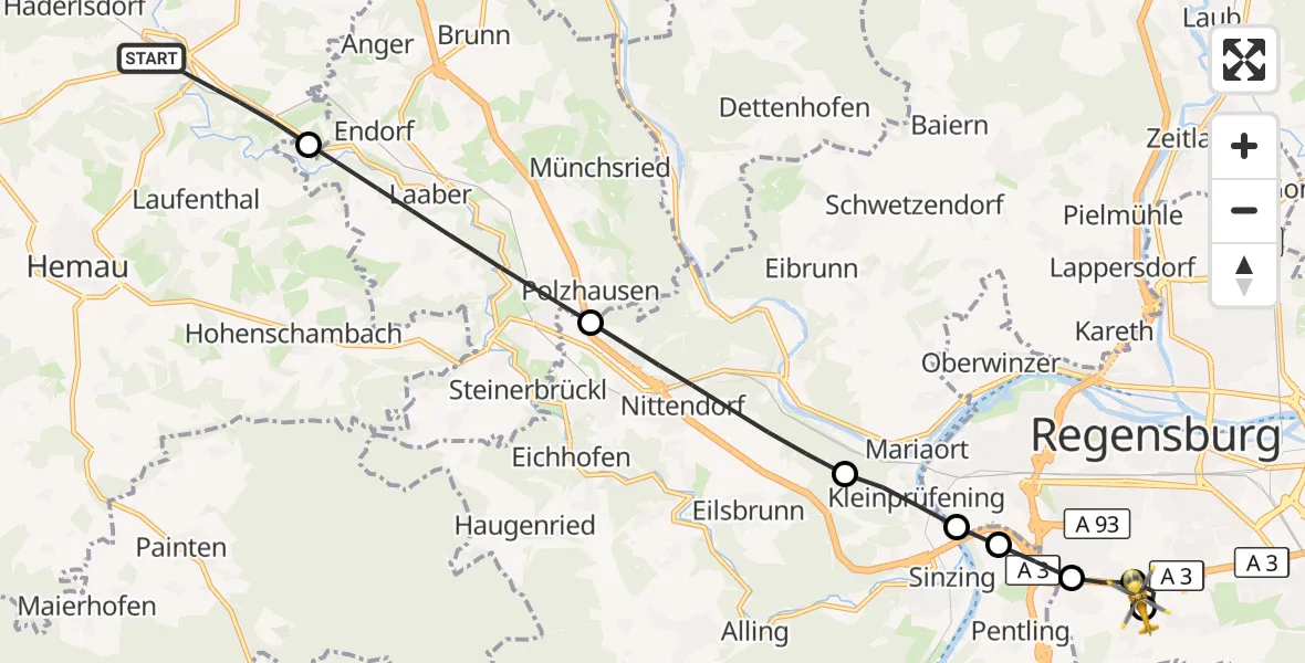 Flugroute Rettungshubschrauber Beratzhausen - DRF Air Rescue Station Regensburg / Regensburg University Hospital, 07 September 2026, 12:54