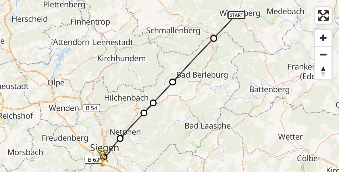 Flugroute Rettungshubschrauber Winterberg - Evangelisches Jung-Stilling Hospital, 07 September 2026, 12:55