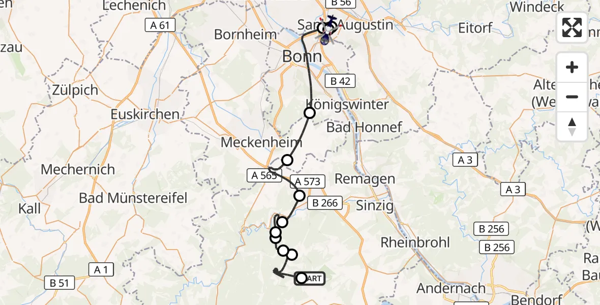 Flugroute Polizeihubschrauber Spessart - Sankt Augustin, 07 September 2026, 12:58