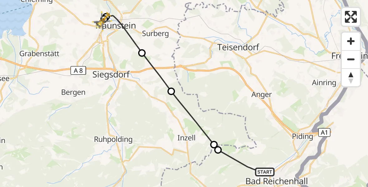 Flugroute Rettungshubschrauber Bad Reichenhall - Traunstein Hospital, 07 September 2026, 13:01