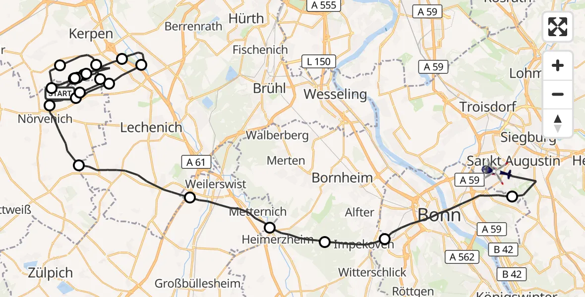 Flugroute Polizeihubschrauber Militärflugplatz Nörvenich - Sankt Augustin, 07 September 2026, 13:03