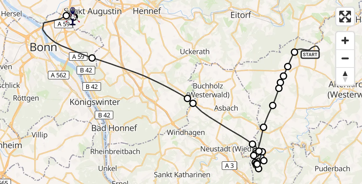 Flugroute Polizeihubschrauber Oberirsen - Sankt Augustin, 07 September 2026, 13:04