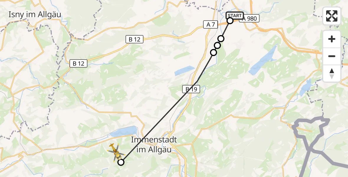 Flugroute Rettungshubschrauber Kempten-Durach Flugplatz - Immenstadt i.Allgäu, 07 September 2026, 13:10