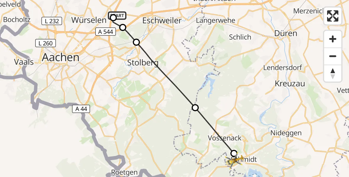 Flugroute Rettungshubschrauber Aachen-Merzbrück Flughafen - Nideggen, 07 September 2026, 13:13