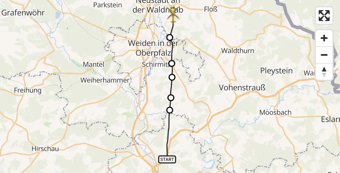 Flugroute Rettungshubschrauber Wernberg-Köblitz - Theisseil, 07 September 2026, 13:18