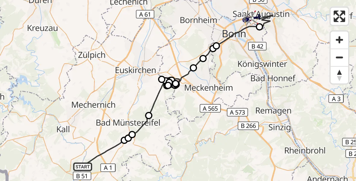 Flugroute Polizeihubschrauber Nettersheim - Bonn-Hangelar Flugplatz, 07 September 2026, 13:18