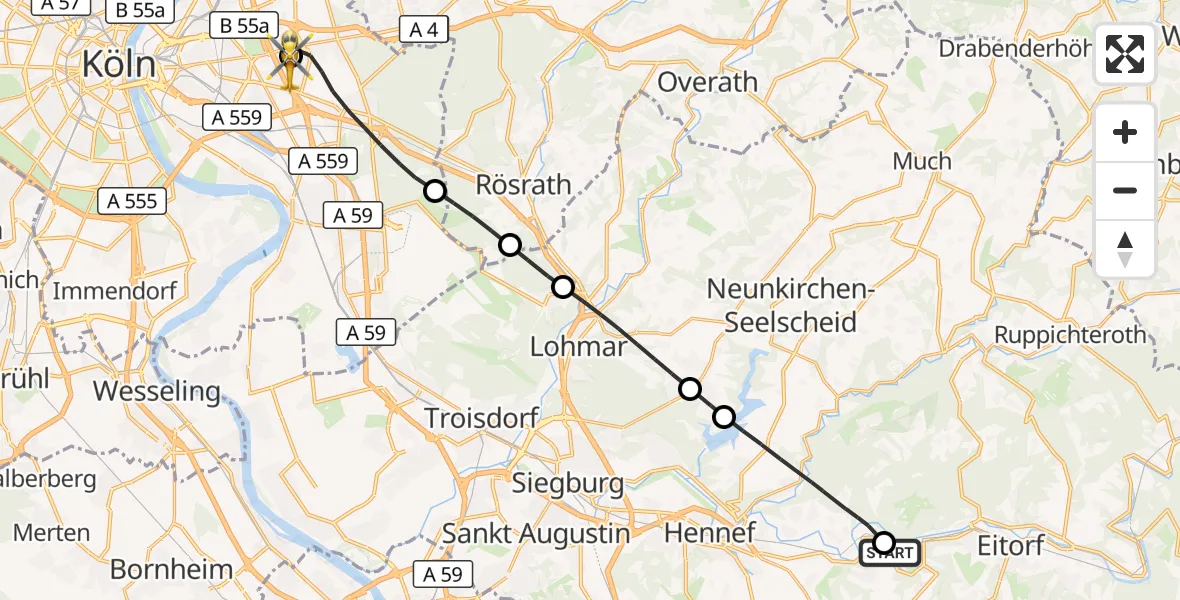 Flugroute Rettungshubschrauber Eitorf - Merheim Hospital, 07 September 2026, 13:28