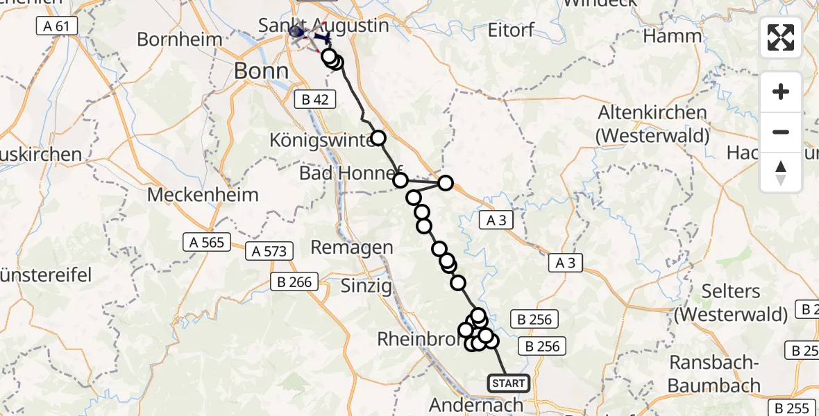 Flugroute Polizeihubschrauber Neuwied - Sankt Augustin, 07 September 2026, 13:29