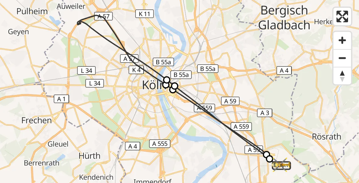 Flugroute Ambulanzhubschrauber Köln Bonn Flughafen - Köln Bonn Flughafen, 07 September 2026, 13:29