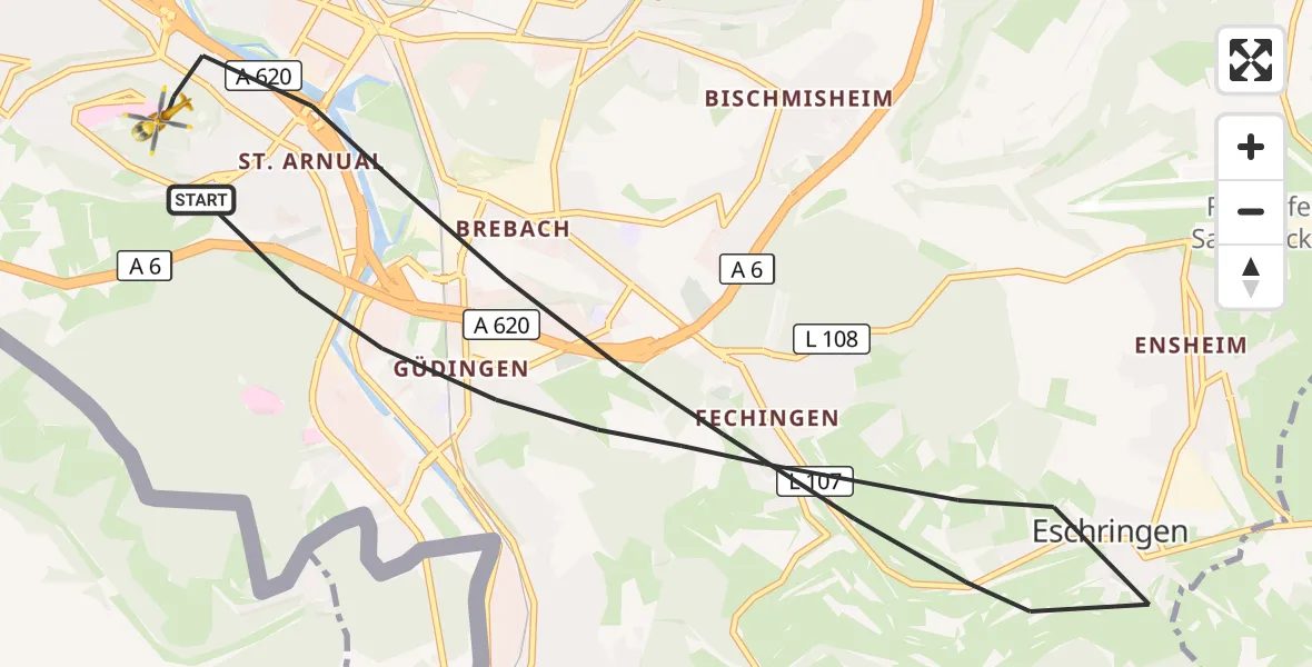 Flugroute Rettungshubschrauber Saarbrücken - Saarbrücken, 07 September 2026, 13:32