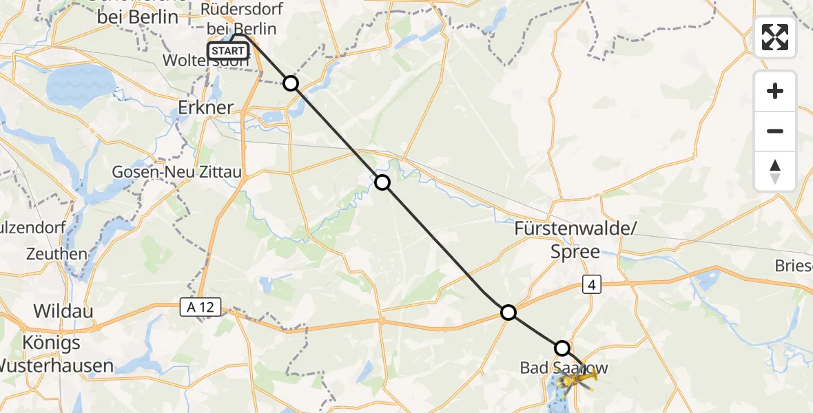 Flugroute Rettungshubschrauber Rüdersdorf bei Berlin - Bad Saarow, 07 September 2026, 13:36