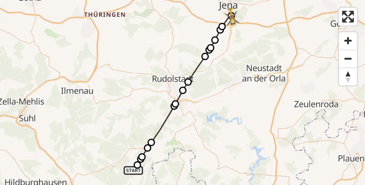 Flugroute Rettungshubschrauber Steinach - Lobeda Hubschrauberlandeplatz, 07 September 2026, 13:38