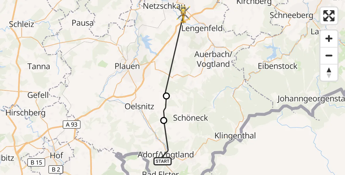 Flugroute Rettungshubschrauber Adorf/Vogtl. - Reichenbach im Vogtland, 07 September 2026, 13:39