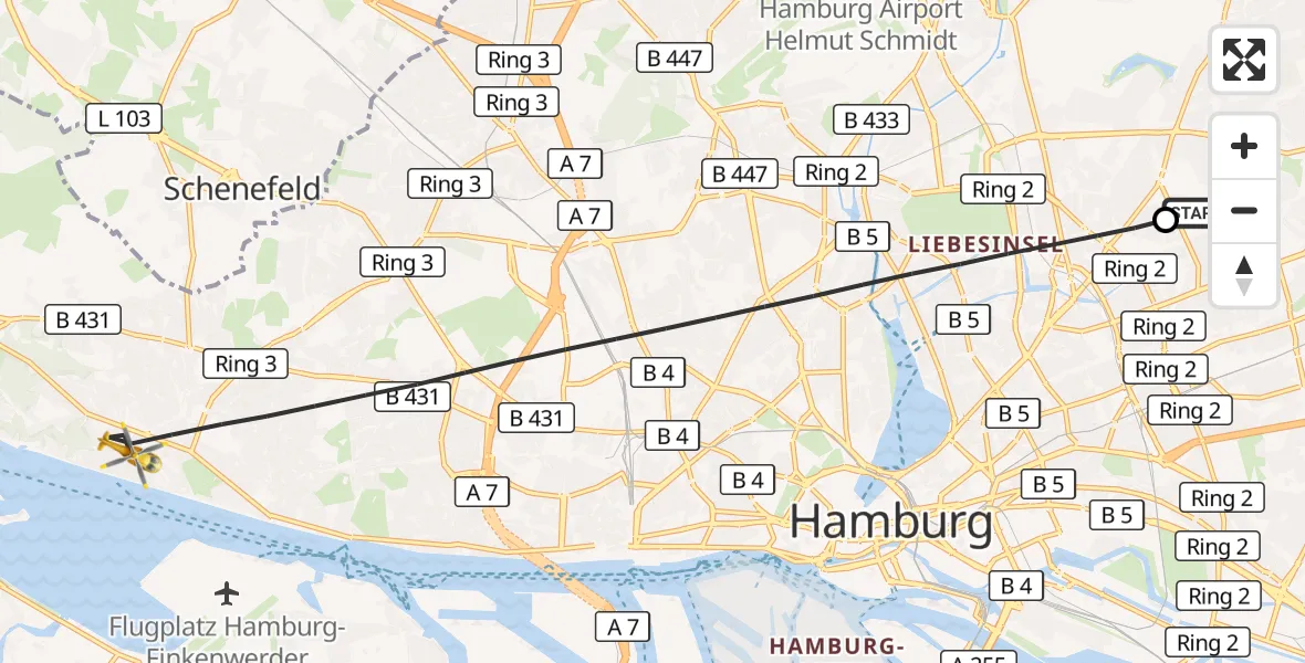 Flugroute Rettungshubschrauber Hamburg Military Hospital - Hamburg, 07 September 2026, 13:40