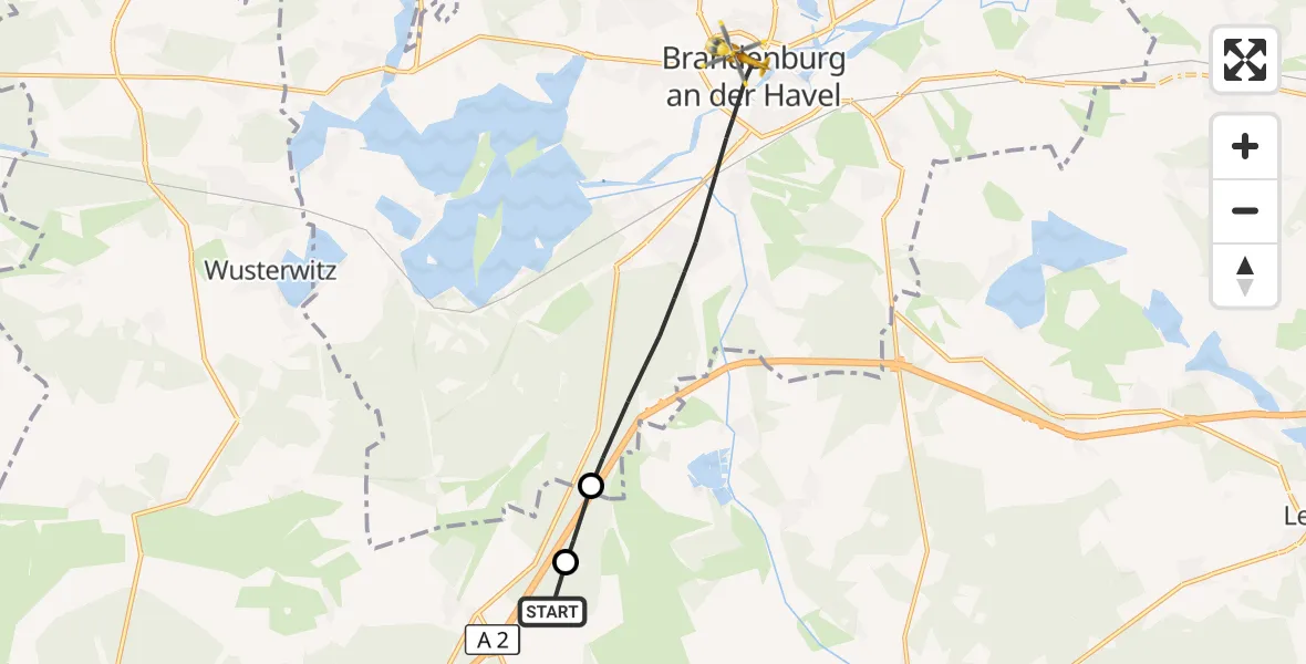 Flugroute Rettungshubschrauber Wollin - Brandenburg an der Havel, 07 September 2026, 13:41
