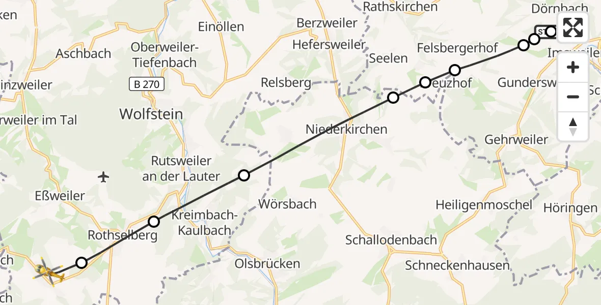 Flugroute Rettungshubschrauber Rockenhausen - Jettenbach, 07 September 2026, 13:46