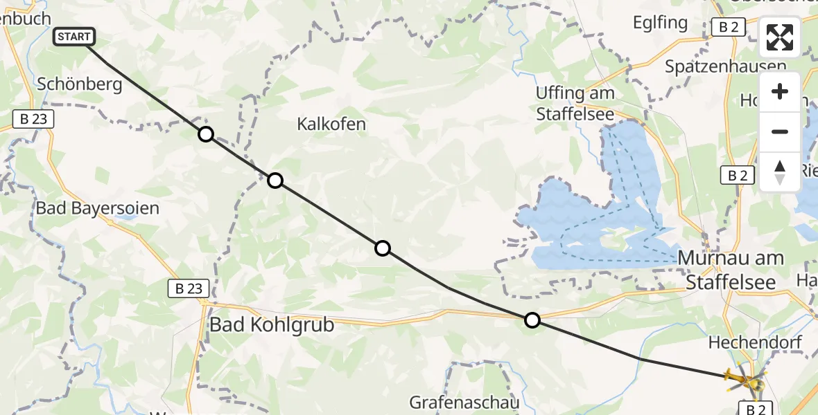 Flugroute Rettungshubschrauber Rottenbuch - Murnau a.Staffelsee, 07 September 2026, 13:54