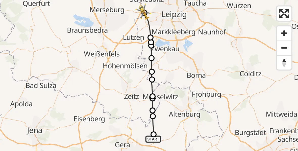 Flugroute Rettungshubschrauber Löbichau - Schkeuditz, 07 September 2026, 13:54