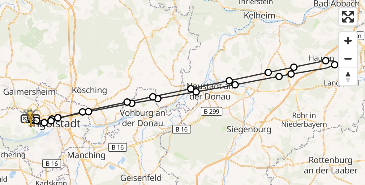 Flugroute Rettungshubschrauber Ingolstadt Hospital - Ingolstadt Hospital, 07 September 2026, 13:55