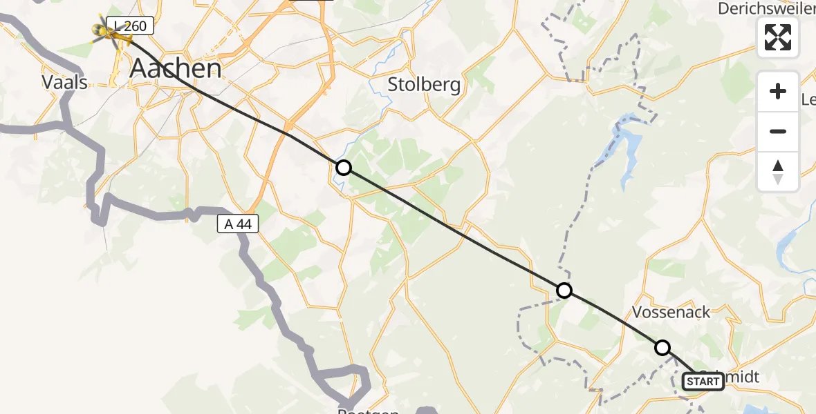 Flugroute Rettungshubschrauber Nideggen - Aachen, 07 September 2026, 13:58