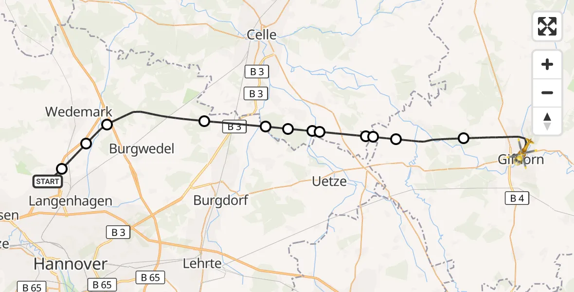 Flugroute Rettungshubschrauber Flughafen Hannover - Gifhorn, 07 September 2026, 14:00