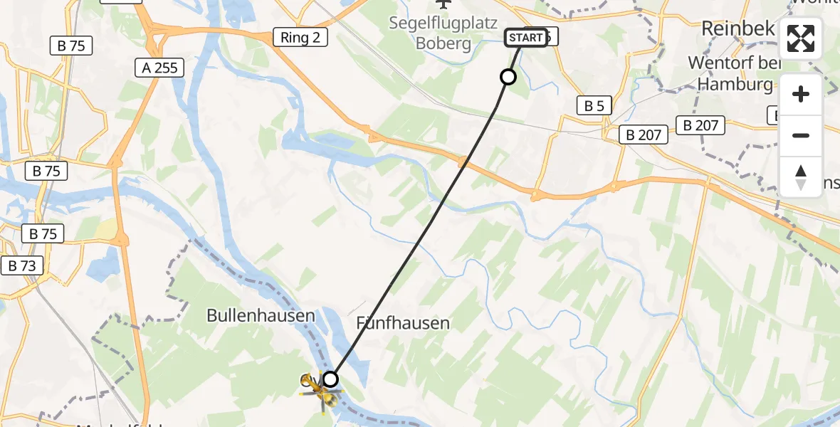Flugroute Rettungshubschrauber Christoph Hansa ADAC Hubschrauberlandeplatz - Seevetal, 07 September 2026, 14:00