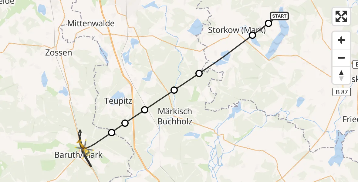 Flugroute Rettungshubschrauber Bad Saarow - Baruth/Mark, 07 September 2026, 14:07
