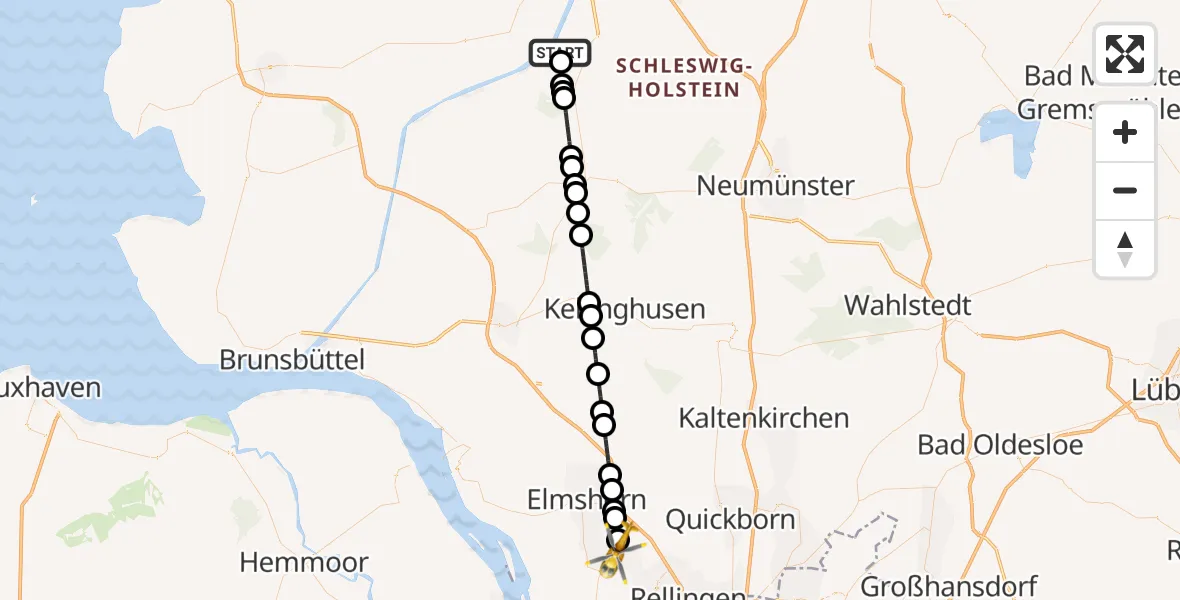 Flugroute Ambulanzhubschrauber Hörsten - Tornesch, 07 September 2026, 14:08