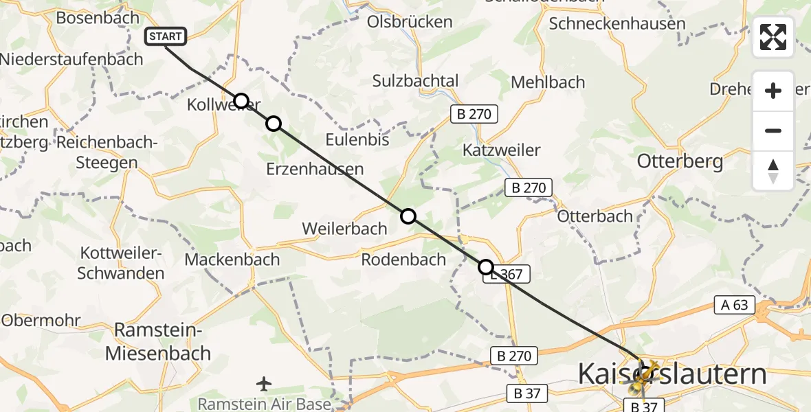 Flugroute Rettungshubschrauber Jettenbach - Westpfalz Hospital Kaiserslautern, 07 September 2026, 14:15