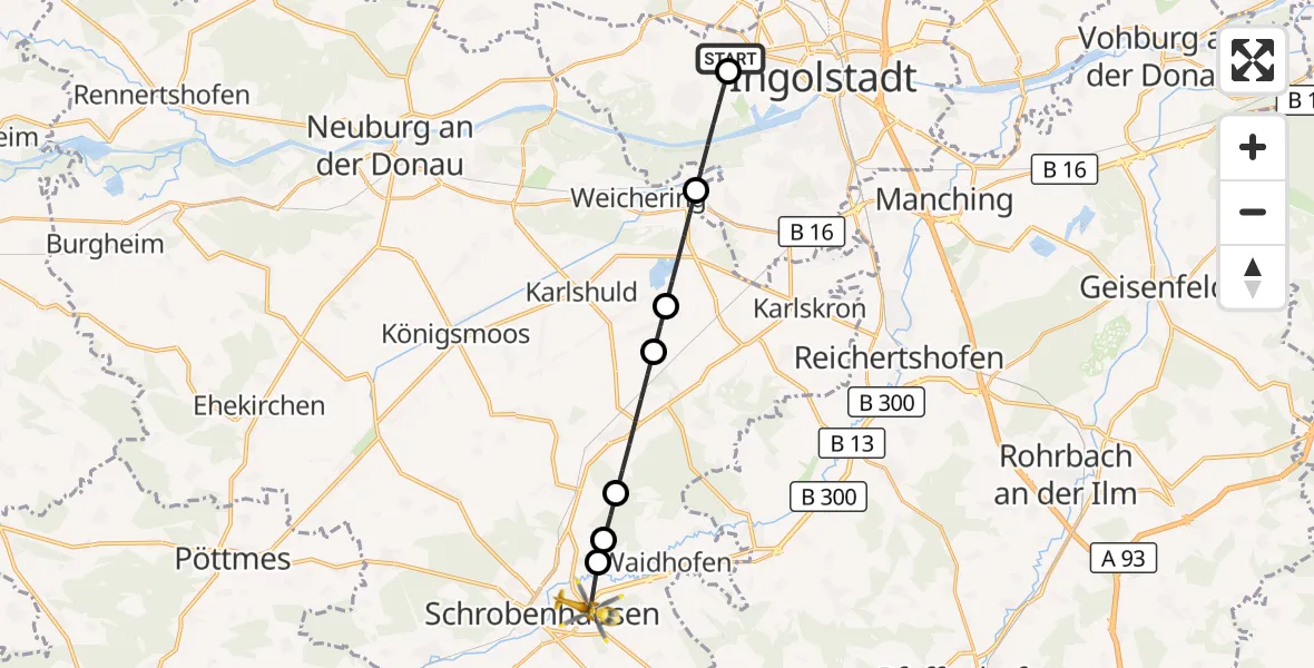 Flugroute Rettungshubschrauber Ingolstadt Hospital - Schrobenhausen, 07 September 2026, 14:33