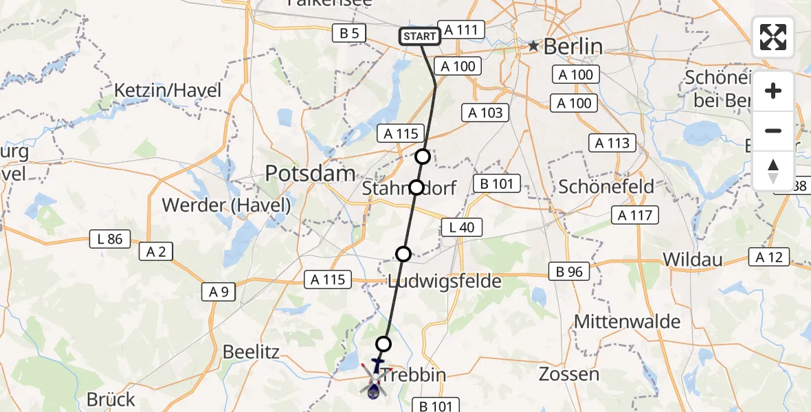 Flugroute Polizeihubschrauber Berlin - Trebbin, 07 September 2026, 14:35