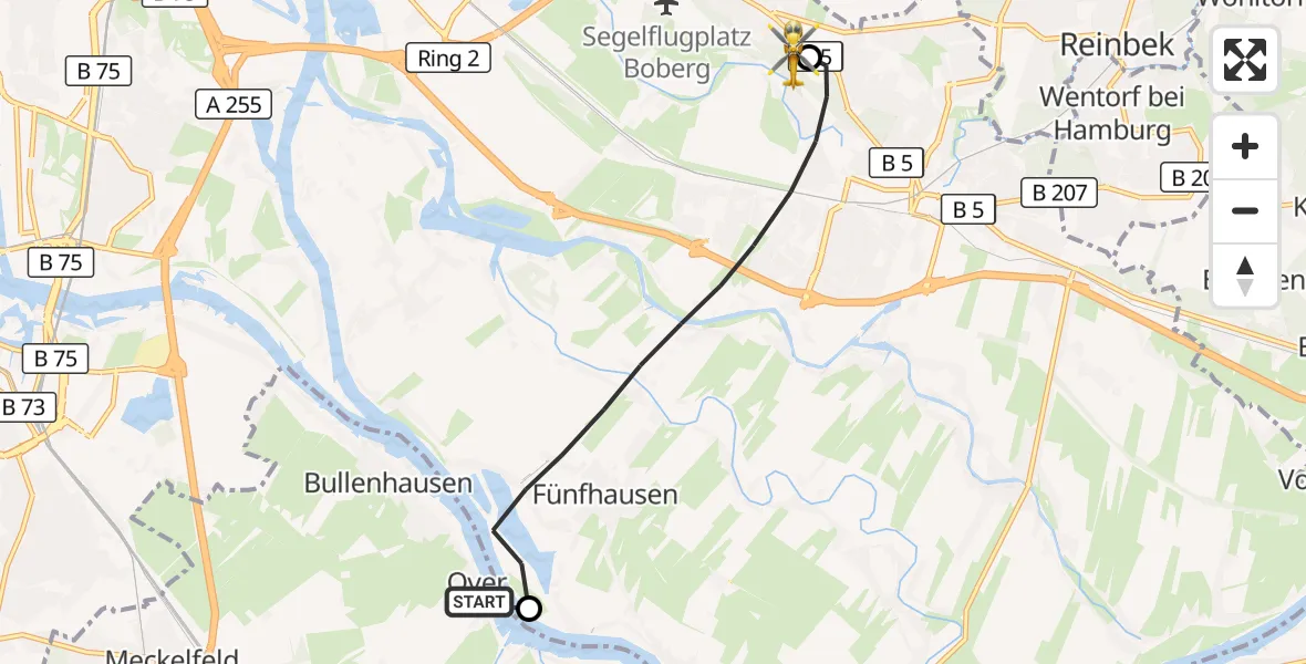 Flugroute Rettungshubschrauber Seevetal - Christoph Hansa ADAC Hubschrauberlandeplatz, 07 September 2026, 14:38