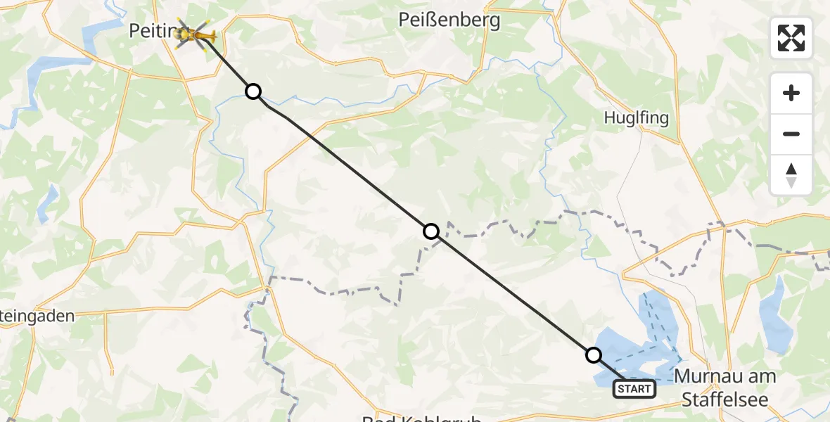 Flugroute Rettungshubschrauber Seehausen a.Staffelsee - Peiting, 07 September 2026, 14:40