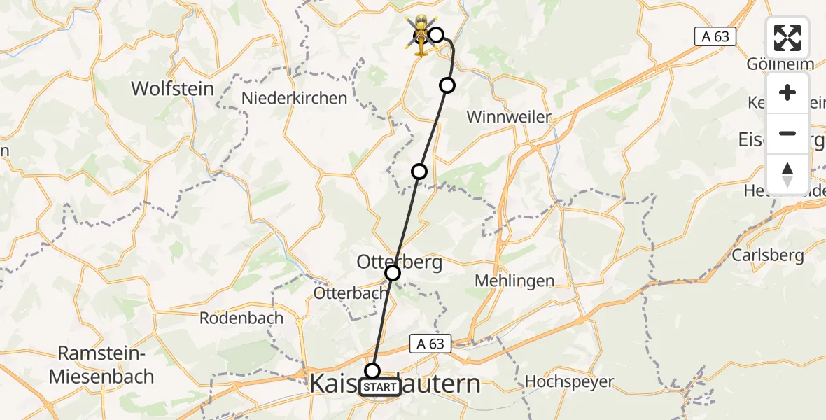 Flugroute Rettungshubschrauber Westpfalz Hospital Kaiserslautern - Rockenhausen, 07 September 2026, 14:44