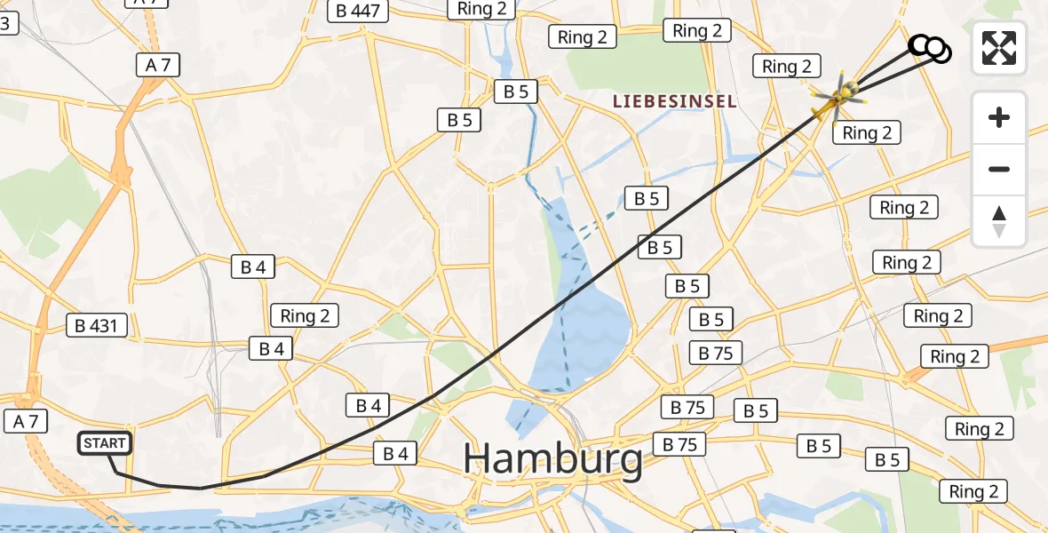 Flugroute Rettungshubschrauber Hamburg - Hamburg, 07 September 2026, 14:44