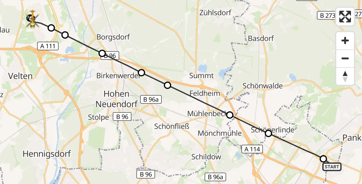 Flugroute Rettungshubschrauber Helios Clinic Berlin-Buch - Leegebruch, 07 September 2026, 14:46
