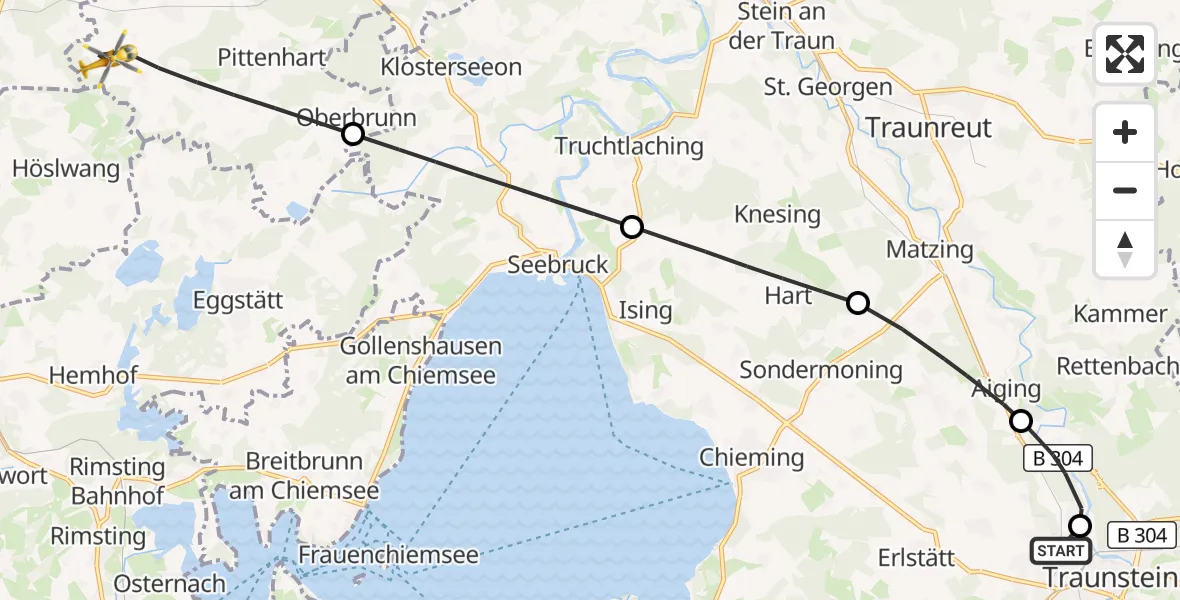 Flugroute Rettungshubschrauber Traunstein Hospital - Pittenhart, 07 September 2026, 14:50