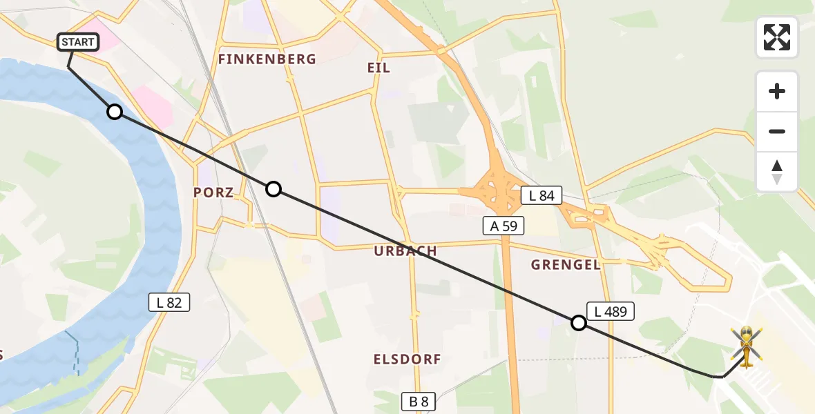 Flugroute Ambulanzhubschrauber Köln - Köln Bonn Flughafen, 07 September 2026, 14:55
