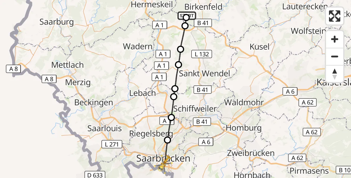 Flugroute Rettungshubschrauber Achtelsbach - Saarbrücken, 07 September 2026, 15:02