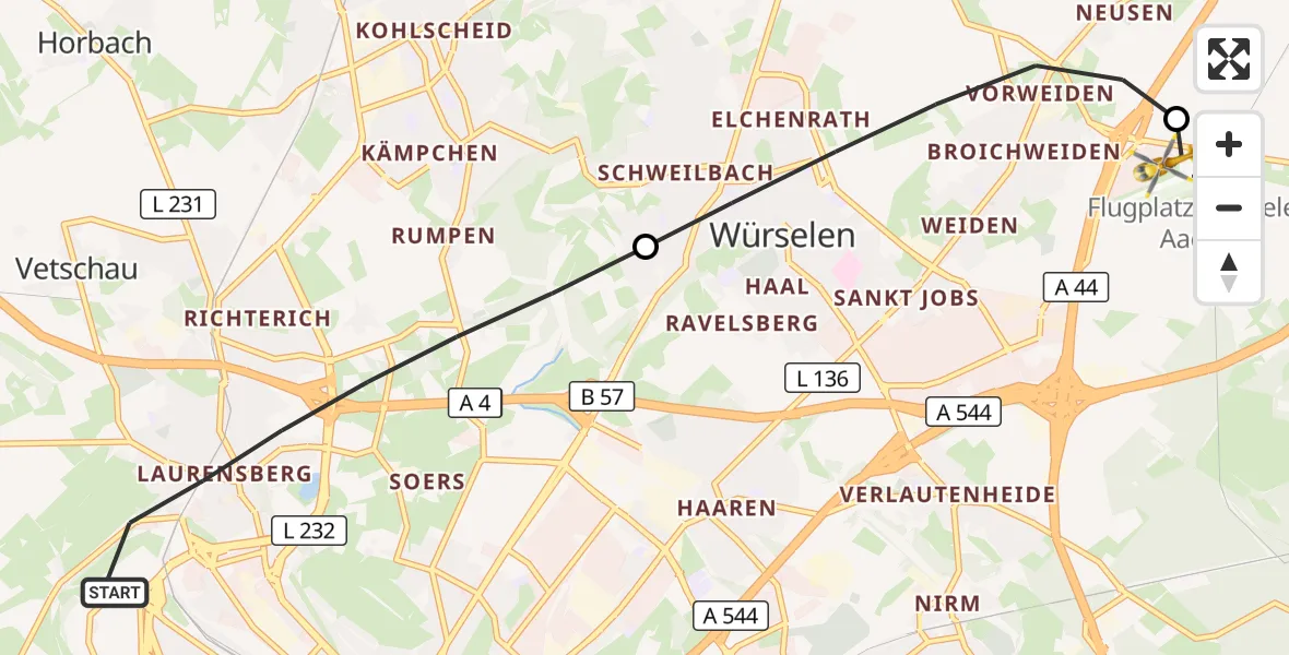 Flugroute Rettungshubschrauber Aachen - Aachen-Merzbrück Flughafen, 07 September 2026, 15:02