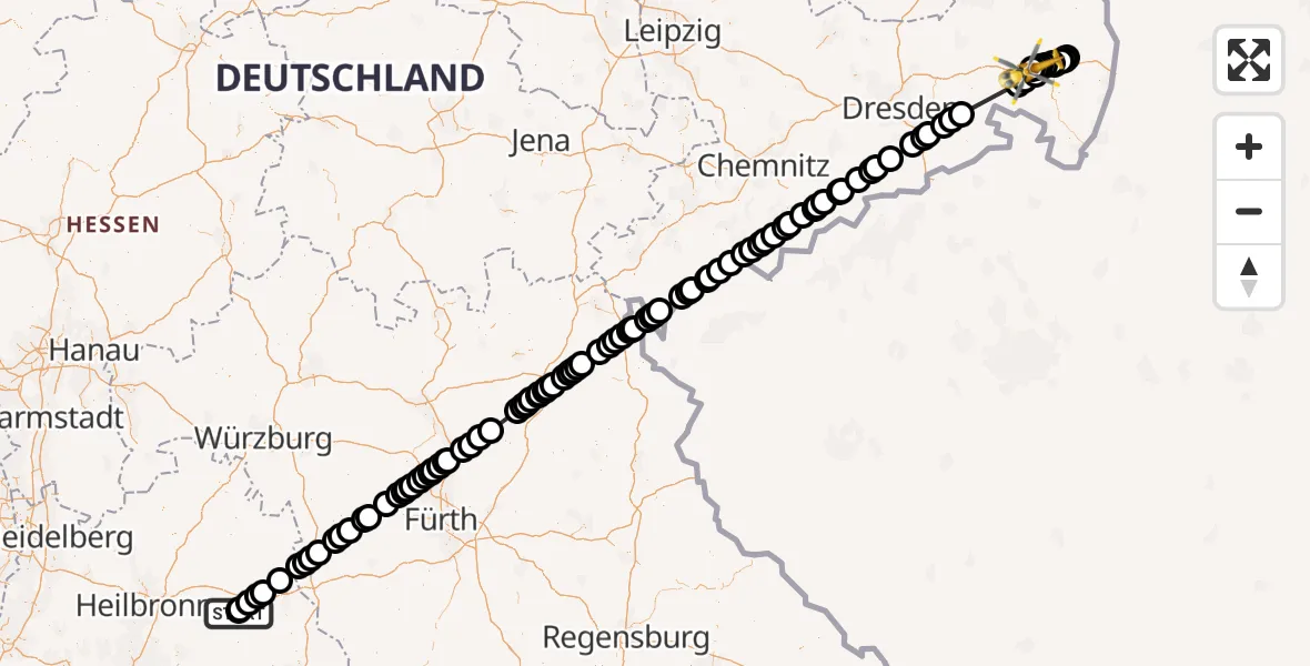 Flugroute Rettungshubschrauber Adolf Würth Flughafen - Bautzen Flugplatz, 07 September 2026, 15:03