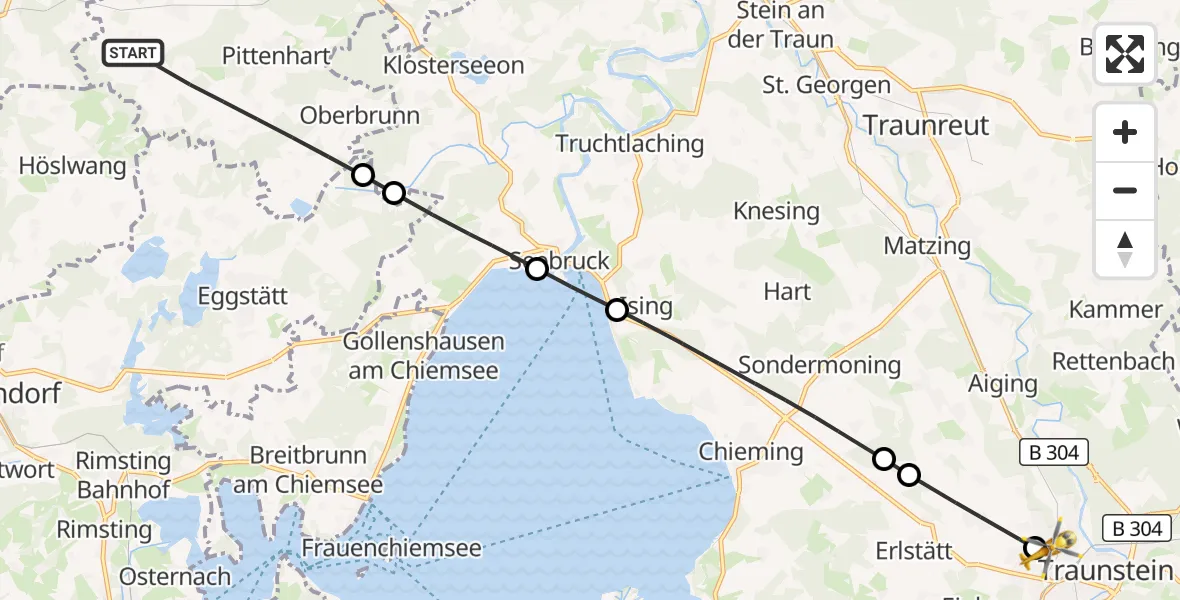 Flugroute Rettungshubschrauber Pittenhart - Traunstein Hospital, 07 September 2026, 15:08