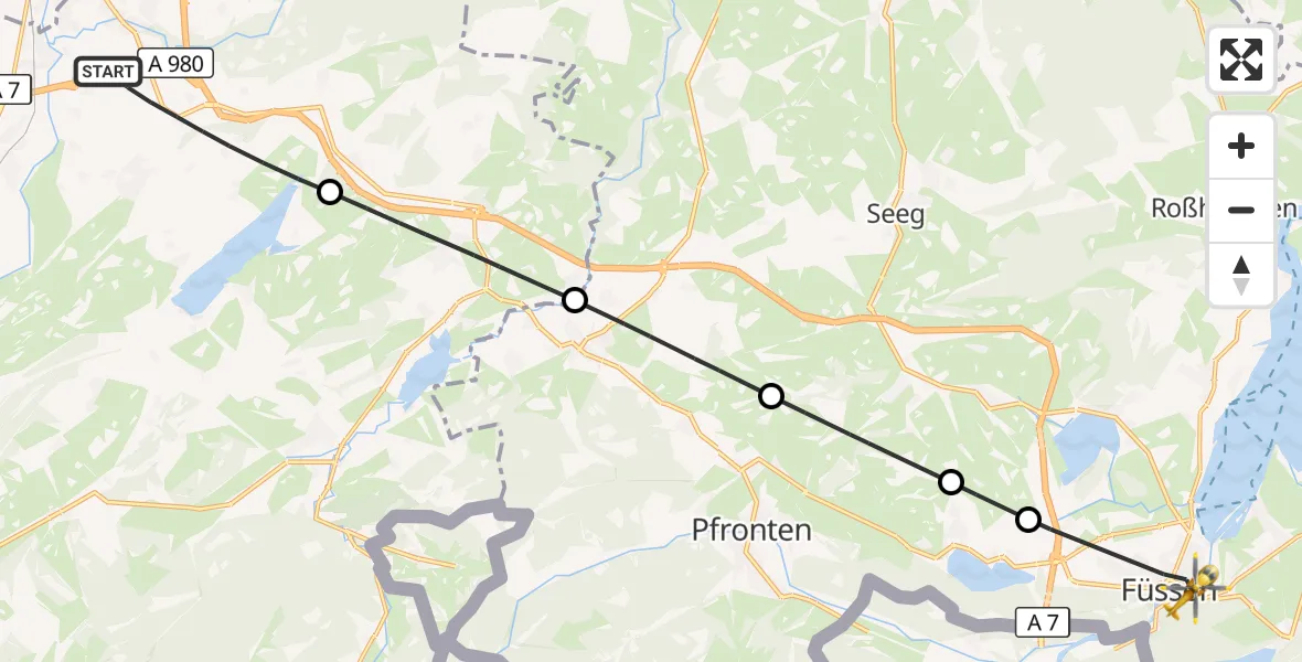 Flugroute Rettungshubschrauber Sulzberg - Füssen, 07 September 2026, 15:11