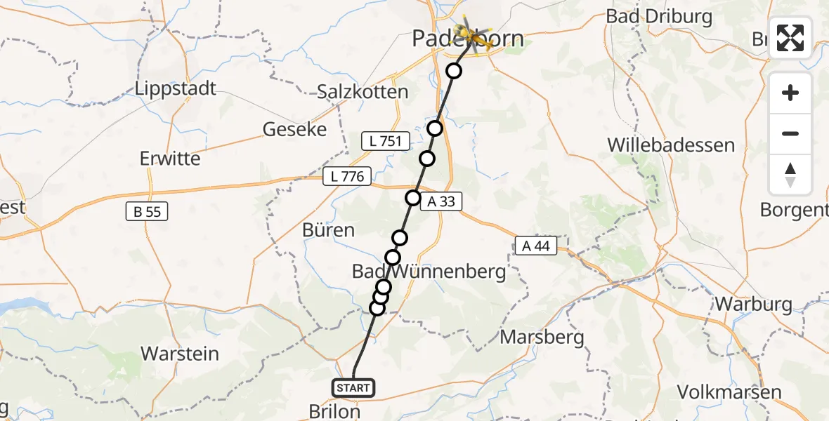 Flugroute Rettungshubschrauber Brilon - Paderborn, 07 September 2026, 15:13