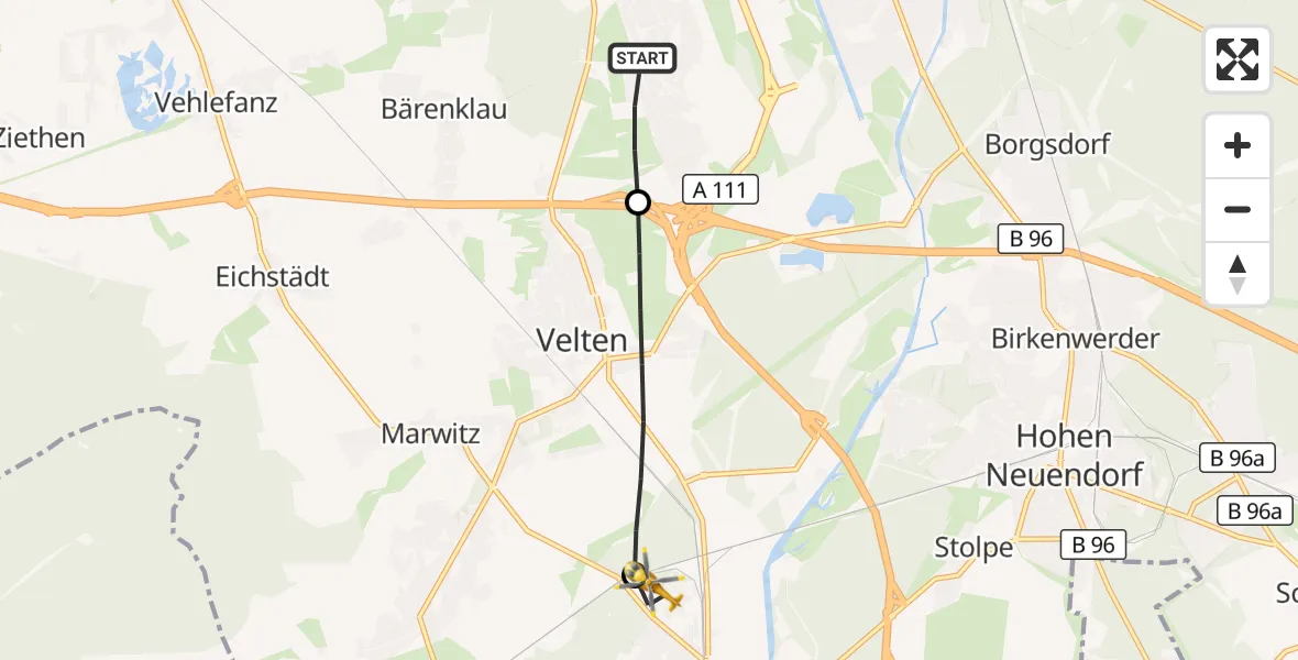 Flugroute Rettungshubschrauber Leegebruch - Hennigsdorf, 07 September 2026, 15:13