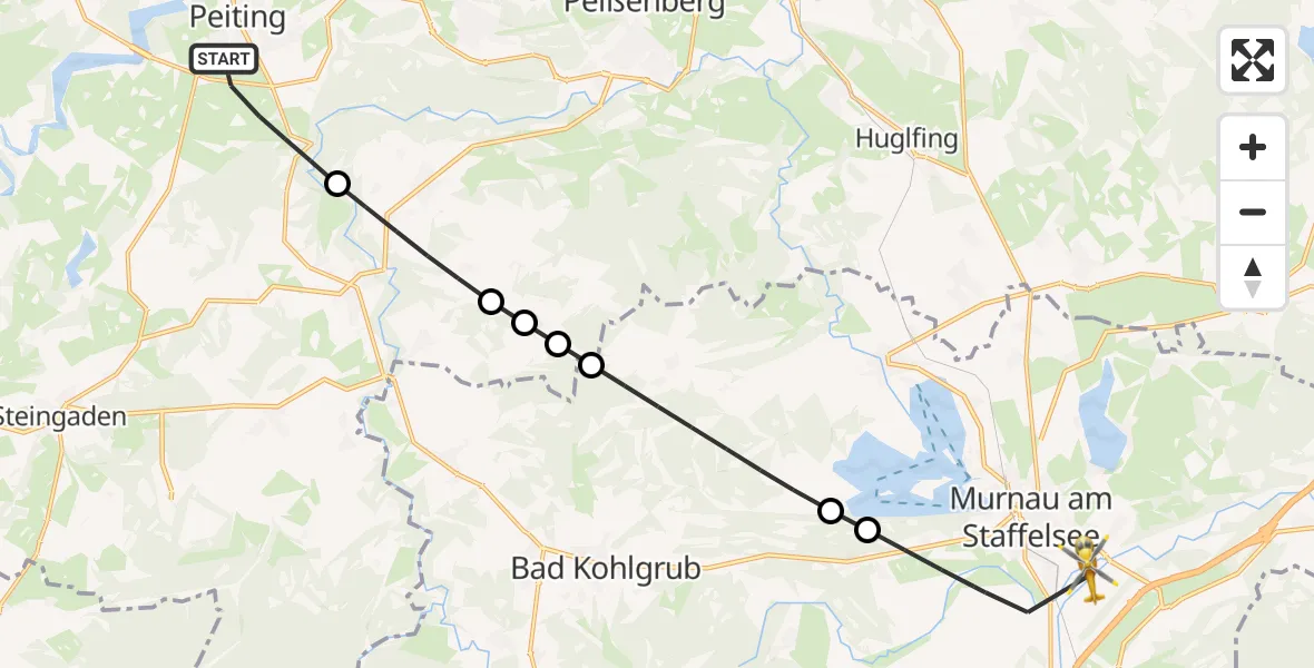 Flugroute Rettungshubschrauber Peiting - Murnau a.Staffelsee, 07 September 2026, 15:22