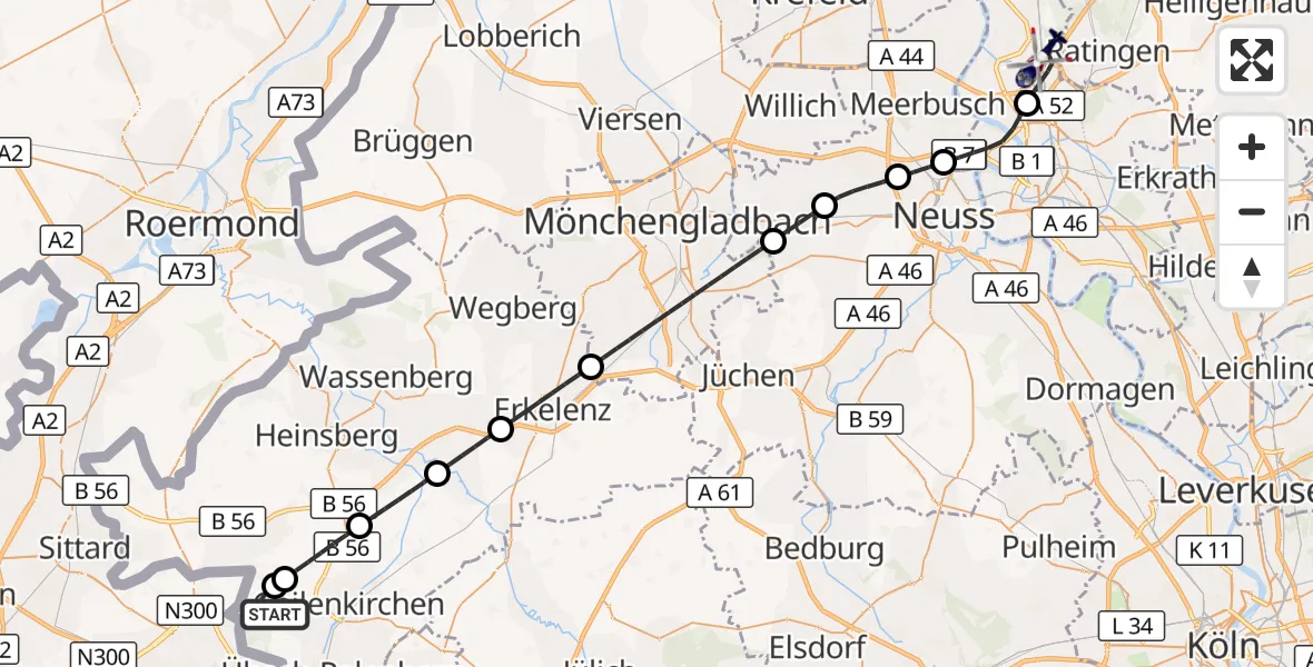 Flugroute Polizeihubschrauber Militärflugplatz Geilenkirchen - Düsseldorf Flughafen, 07 September 2026, 15:23