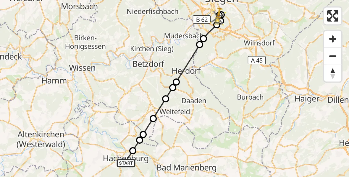 Flugroute Rettungshubschrauber Hachenburg - Evangelisches Jung-Stilling Hospital, 07 September 2026, 15:24