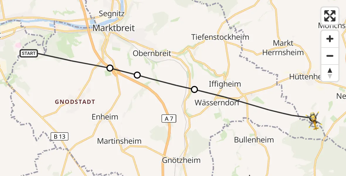 Flugroute Rettungshubschrauber Marktbreit - Willanzheim, 07 September 2026, 15:29